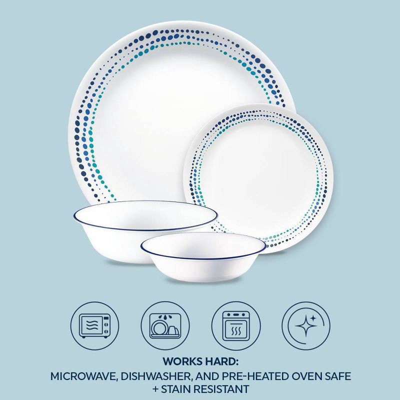 slide 6 of 8, Corelle 16pc Ocean Blues Dinnerware Set: Polka Dot Plates & Bowls, Service for 4, Dishwasher-Safe, 16 ct