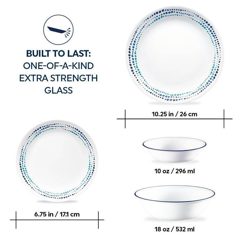 slide 7 of 8, Corelle 16pc Ocean Blues Dinnerware Set: Polka Dot Plates & Bowls, Service for 4, Dishwasher-Safe, 16 ct