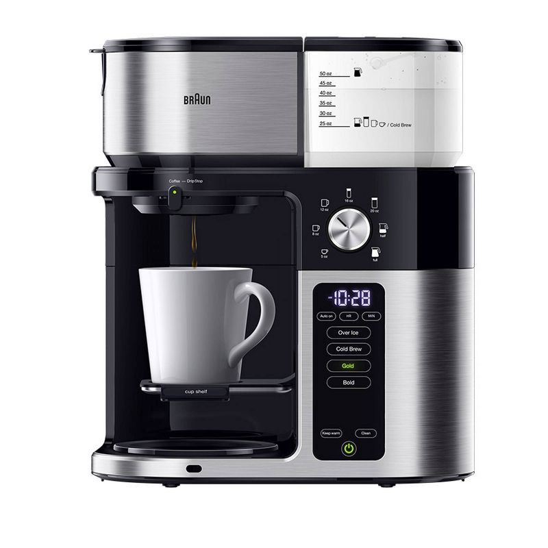 slide 2 of 10, Braun MultiServe Plus 10-Cup Pod Free Drip Coffee Maker, 7 Brew Sizes / Hot & Cold Brew, KF9250BK: Stainless Steel, Electric, Dishwasher-Safe, 1 ct