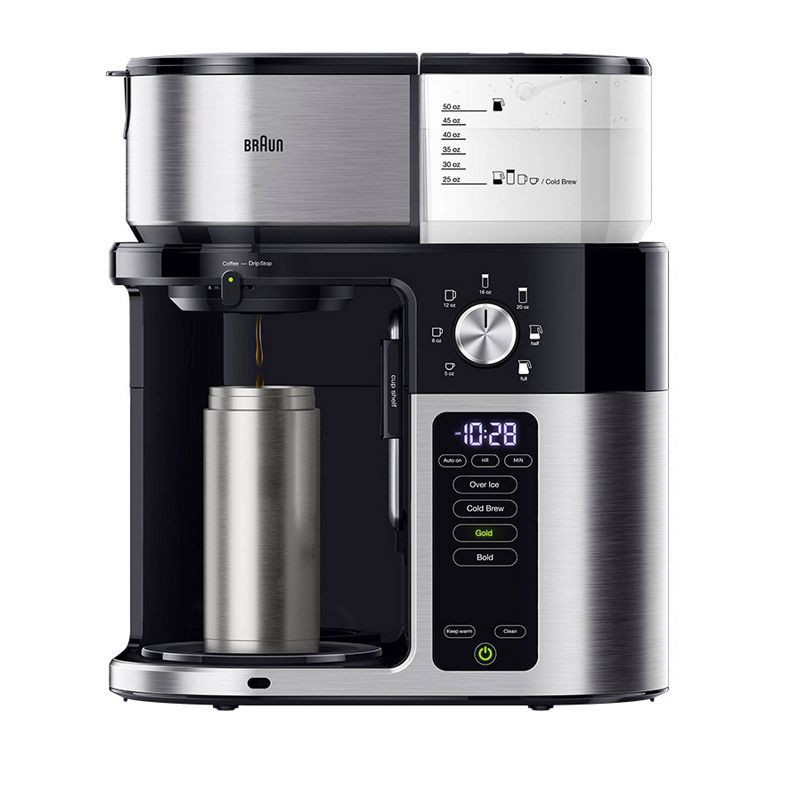 slide 3 of 10, Braun MultiServe Plus 10-Cup Pod Free Drip Coffee Maker, 7 Brew Sizes / Hot & Cold Brew, KF9250BK: Stainless Steel, Electric, Dishwasher-Safe, 1 ct