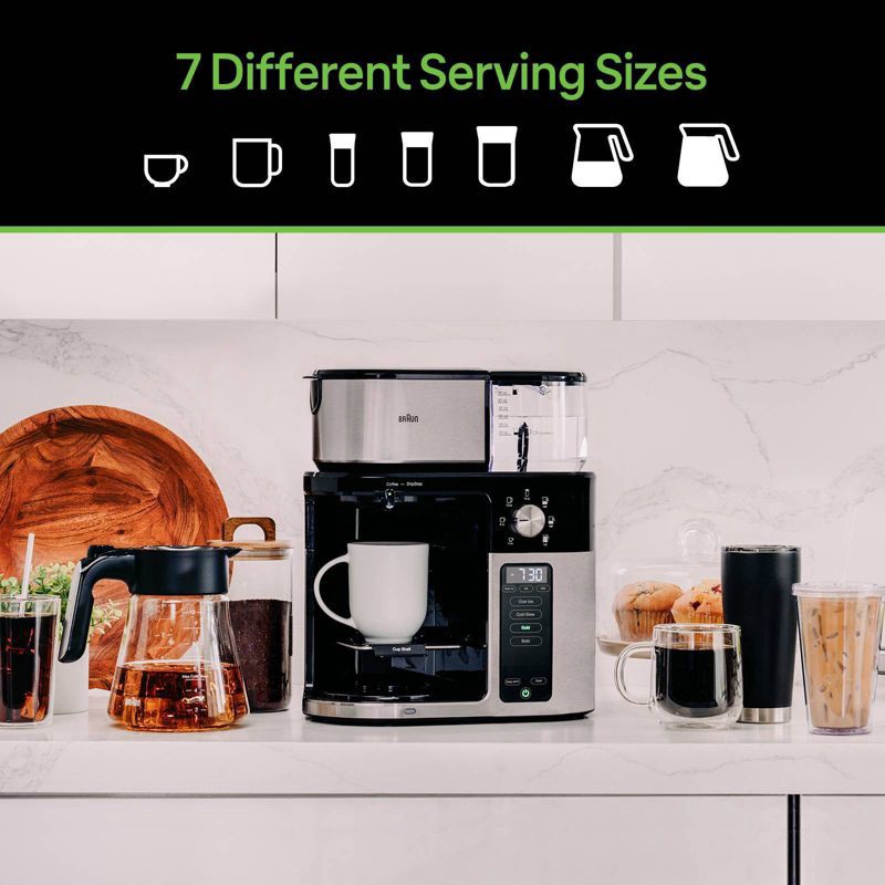 slide 6 of 10, Braun MultiServe Plus 10-Cup Pod Free Drip Coffee Maker, 7 Brew Sizes / Hot & Cold Brew, KF9250BK: Stainless Steel, Electric, Dishwasher-Safe, 1 ct