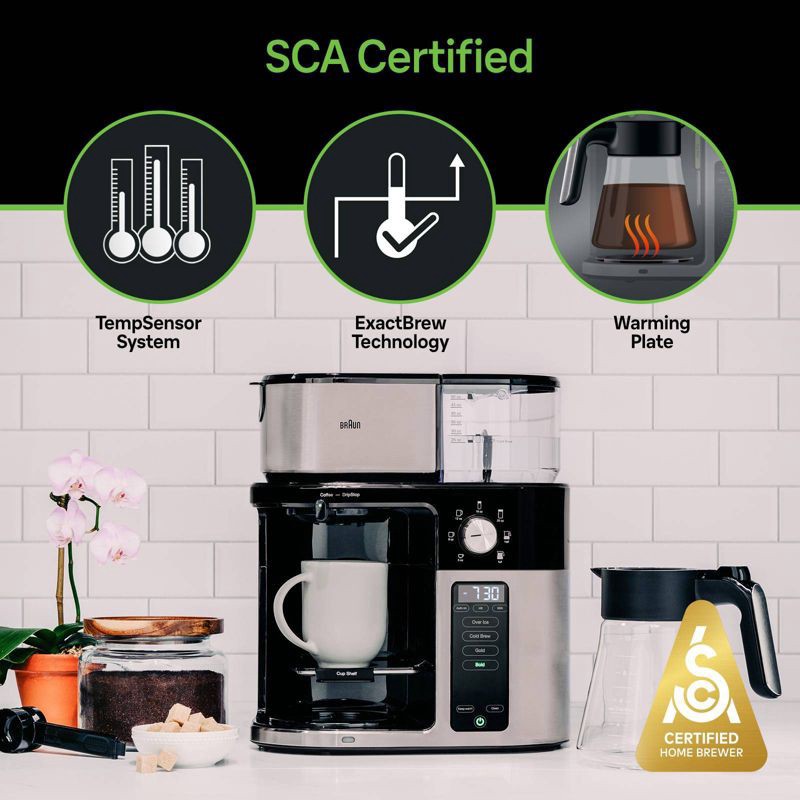 slide 7 of 10, Braun MultiServe Plus 10-Cup Pod Free Drip Coffee Maker, 7 Brew Sizes / Hot & Cold Brew, KF9250BK: Stainless Steel, Electric, Dishwasher-Safe, 1 ct