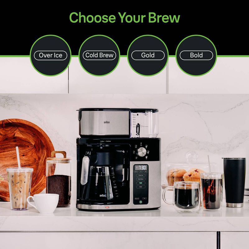 slide 8 of 10, Braun MultiServe Plus 10-Cup Pod Free Drip Coffee Maker, 7 Brew Sizes / Hot & Cold Brew, KF9250BK: Stainless Steel, Electric, Dishwasher-Safe, 1 ct