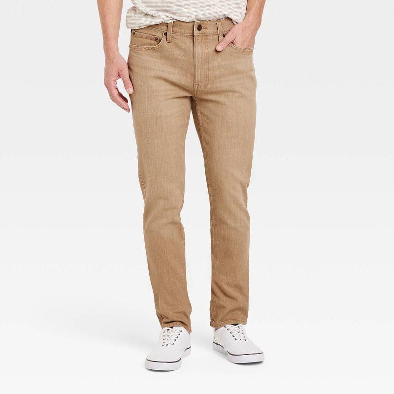 slide 1 of 3, Men's Slim Fit Jeans - Goodfellow & Co™ Khaki 36x30: Mid Rise, Stretch Denim, 36" Waist, 30" Inseam, 1 ct