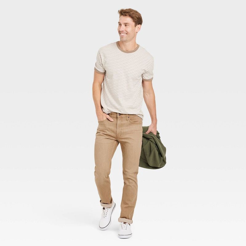 slide 3 of 3, Men's Slim Fit Jeans - Goodfellow & Co™ Khaki 36x32: Cotton Denim, Mid Rise, Stretch Fabric, 1 ct