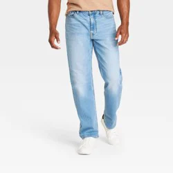 Men's Relaxed Fit Jeans - Goodfellow & Co™ Light Wash 34x32: Midweight Denim, Stretch Fabric, Mid Rise