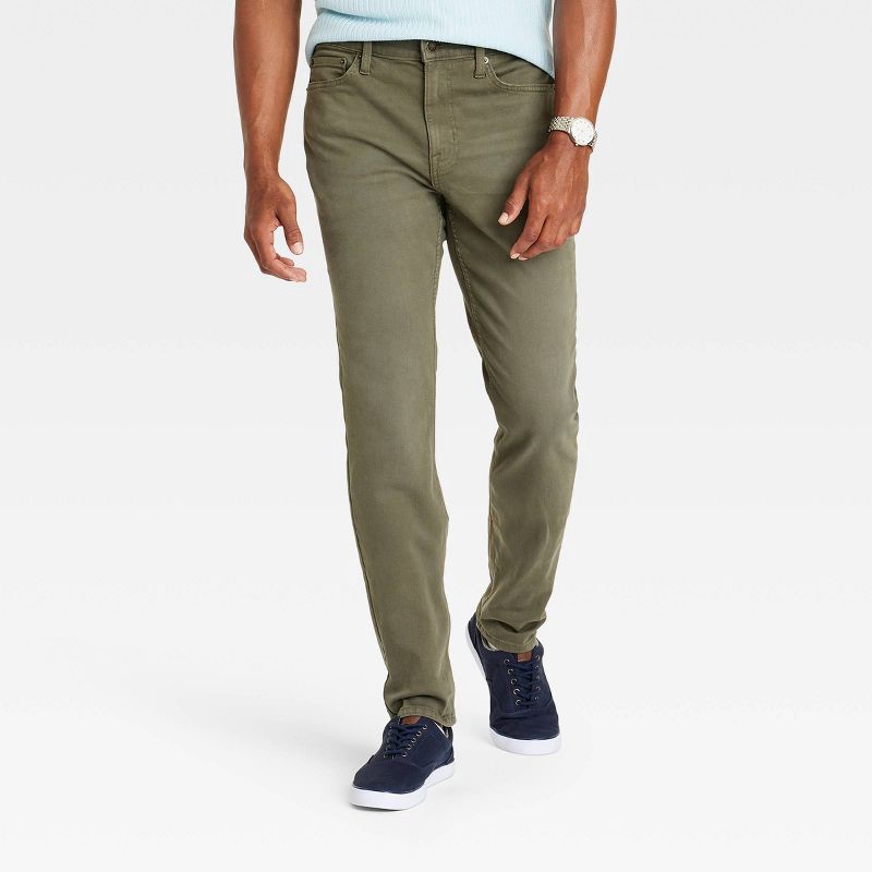 slide 1 of 3, Men's Comfort Wear Slim Fit Jeans - Goodfellow & Co™ Olive Green 38x30: Mid Rise, Stretch Denim, 1 ct