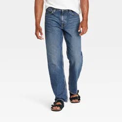 Men's Relaxed Fit Jeans - Goodfellow & Co™ Indigo 40x30: Mid Rise, Stretch Denim, Fly Button, Zipper Closure, Solid Pattern