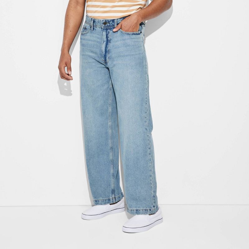 slide 2 of 3, Men's Baggy Fit Jeans - Original Use™ Medium Wash 40x32: Cotton Denim, Straight Leg, Fly Button, Back Pocket, Machine Wash, 1 ct