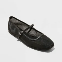 Women's Elsa Mary Jane Plain Mesh Ballet Flats with Memory Foam Insole - Wild Fable™ Matte Black 9