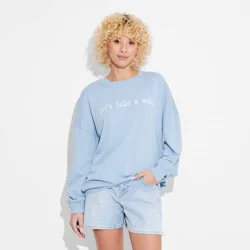 Mighty Fine Women's Let's Take a Walk Graphic Sweatshirt - Light Blue XXL