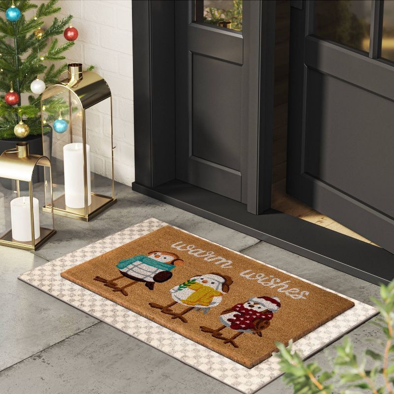 slide 2 of 4, 1'6"x2'6" Christmas Bundled Birds Coir Doormat White - Wondershop™: Outdoor Rectangle, Medium Pile, Natural Fiber, 1 ct