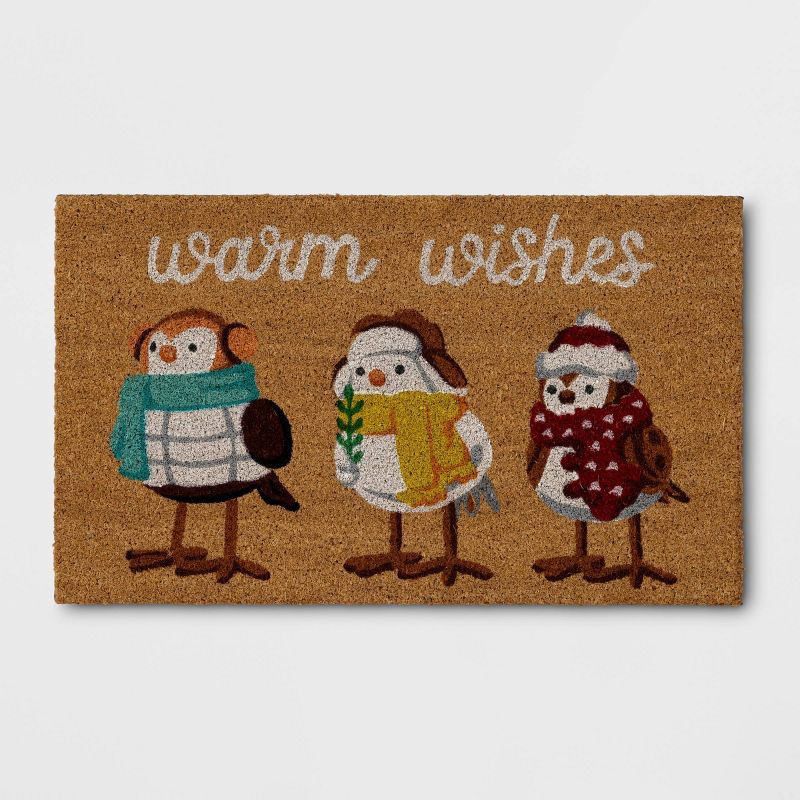 slide 1 of 4, 1'6"x2'6" Christmas Bundled Birds Coir Doormat White - Wondershop™: Outdoor Rectangle, Medium Pile, Natural Fiber, 1 ct