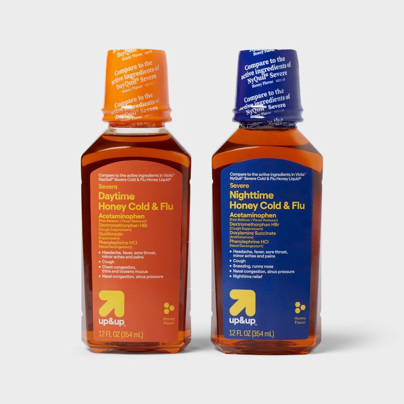 slide 4 of 5, Day and Night Severe Cold & Flu Medicine Liquid - Honey - 24 fl oz - up&up™, 24 fl oz