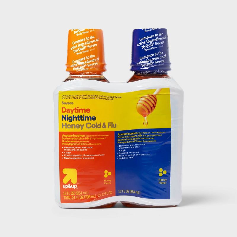 slide 1 of 5, Day and Night Severe Cold & Flu Medicine Liquid - Honey - 24 fl oz - up&up™, 24 fl oz