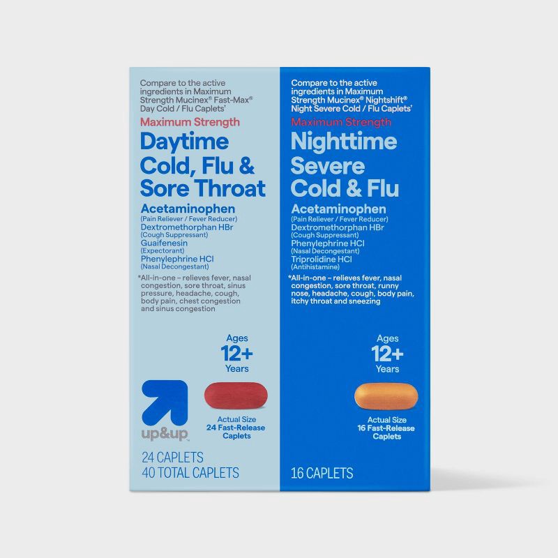 slide 1 of 5, Daytime & Nighttime Maximum Strength Cold & Flu Caplets - 40ct - up&up™, 40 ct