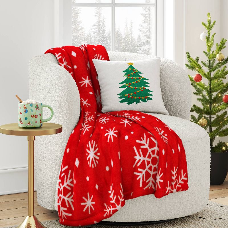 slide 2 of 5, Christmas Snowflake Printed Plush Throw Blanket Red - Wondershop™, 1 ct