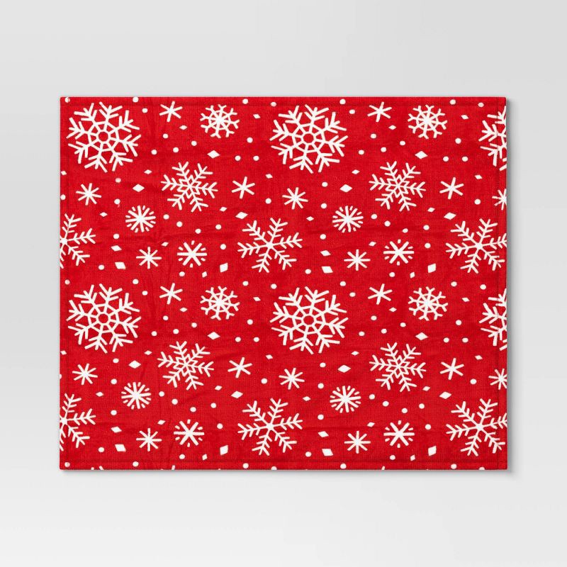 slide 3 of 5, Christmas Snowflake Printed Plush Throw Blanket Red - Wondershop™, 1 ct