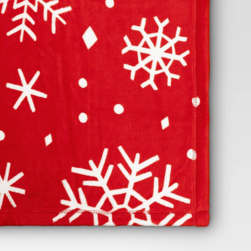 slide 4 of 5, Christmas Snowflake Printed Plush Throw Blanket Red - Wondershop™, 1 ct