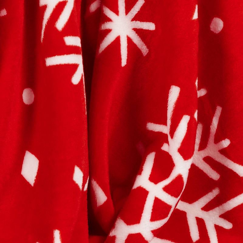 slide 5 of 5, Christmas Snowflake Printed Plush Throw Blanket Red - Wondershop™, 1 ct