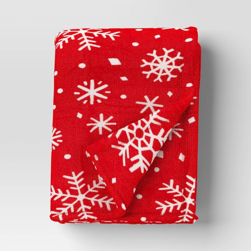 slide 1 of 5, Christmas Snowflake Printed Plush Throw Blanket Red - Wondershop™, 1 ct