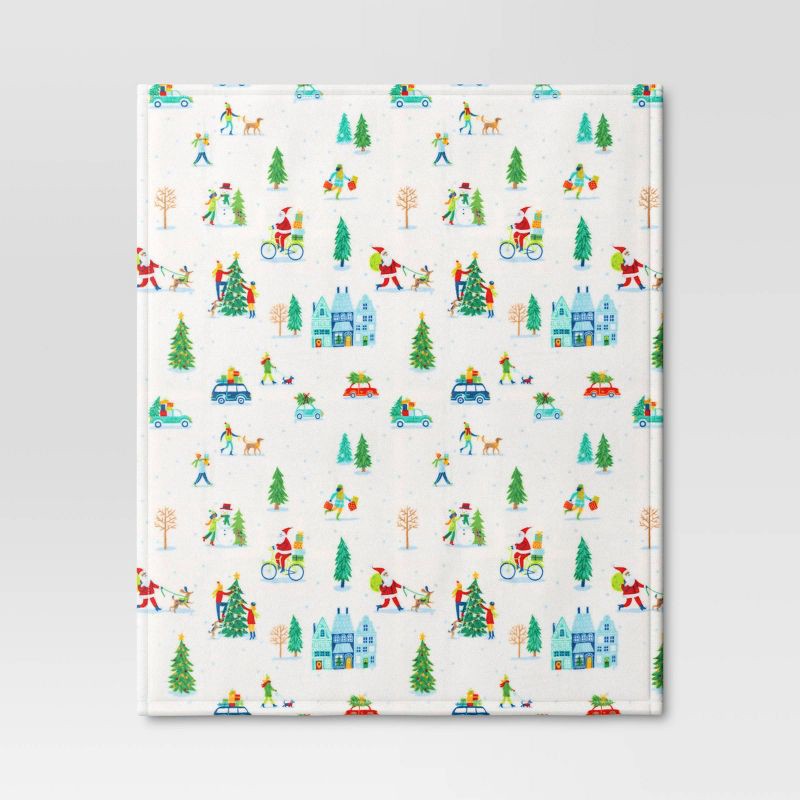 slide 3 of 5, Christmas Scene Printed Plush Throw Blanket Ivory - Wondershop™, 1 ct