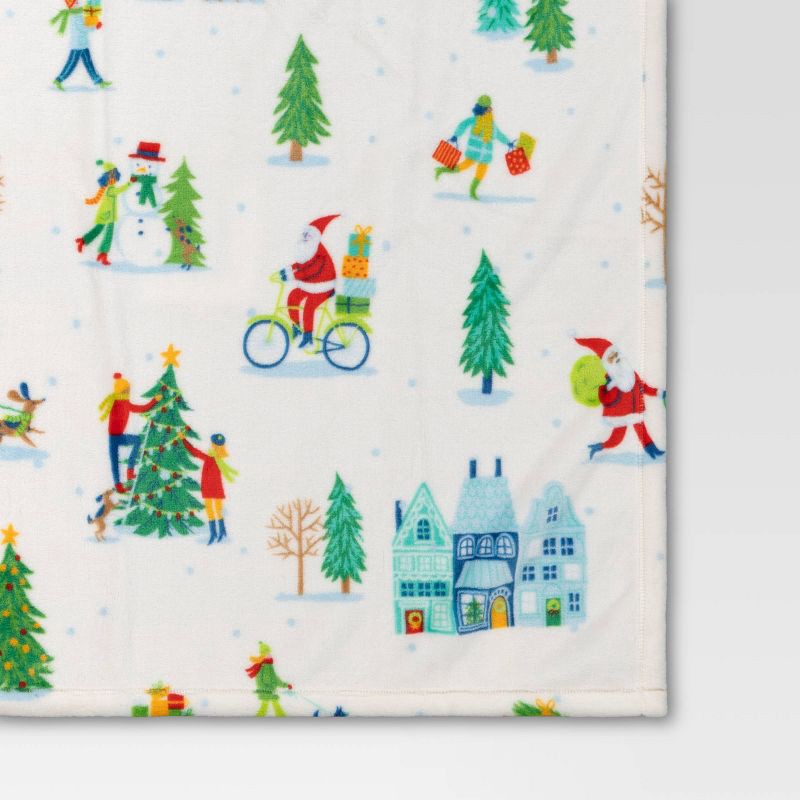 slide 4 of 5, Christmas Scene Printed Plush Throw Blanket Ivory - Wondershop™, 1 ct