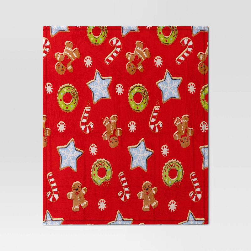 slide 3 of 5, Christmas Cookie Printed Plush Throw Blanket Red - Wondershop™: Lightweight, Knitted, 50x60", Machine Washable, 1 ct