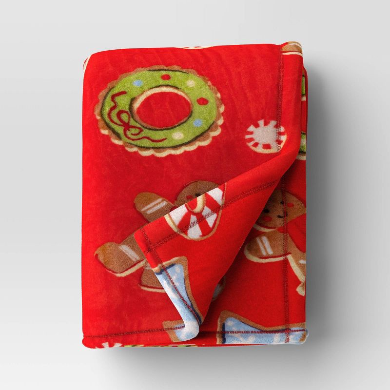 slide 1 of 5, Christmas Cookie Printed Plush Throw Blanket Red - Wondershop™: Lightweight, Knitted, 50x60", Machine Washable, 1 ct