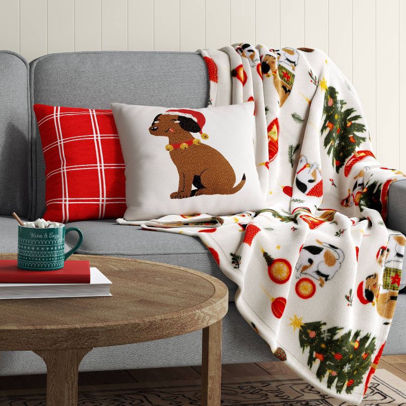 slide 2 of 5, Christmas Puppy & Kitty Printed Plush Throw Blanket Ivory - Wondershop™, 1 ct