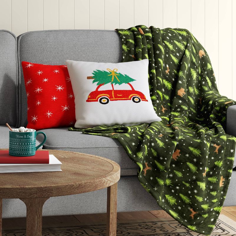 slide 2 of 5, Christmas Tree Printed Plush Throw Blanket Green - Wondershop™, 1 ct