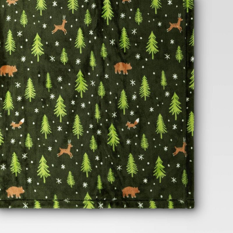 slide 4 of 5, Christmas Tree Printed Plush Throw Blanket Green - Wondershop™, 1 ct