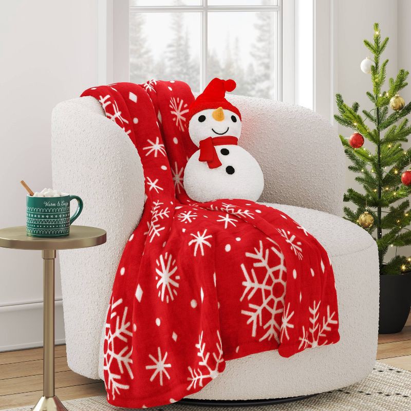 slide 2 of 4, Christmas Shaped Snowman Faux Shearling Throw Pillow Ivory/Red - Wondershop™, 1 ct