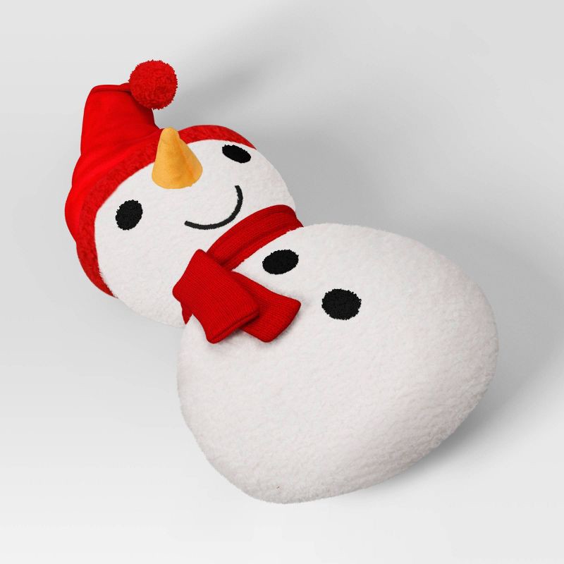 slide 3 of 4, Christmas Shaped Snowman Faux Shearling Throw Pillow Ivory/Red - Wondershop™, 1 ct