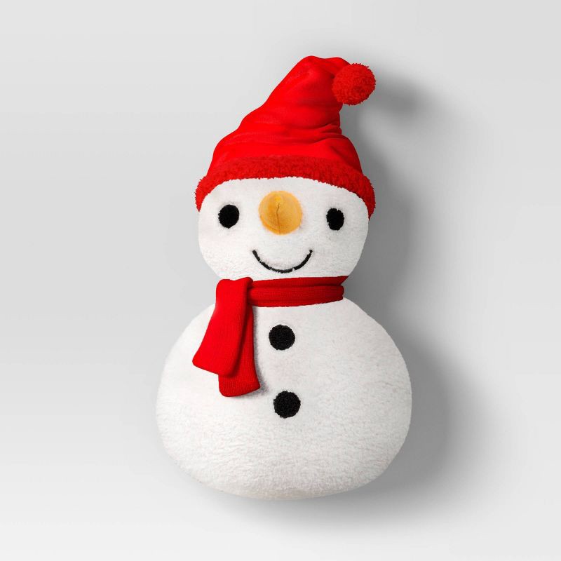 slide 1 of 4, Christmas Shaped Snowman Faux Shearling Throw Pillow Ivory/Red - Wondershop™, 1 ct