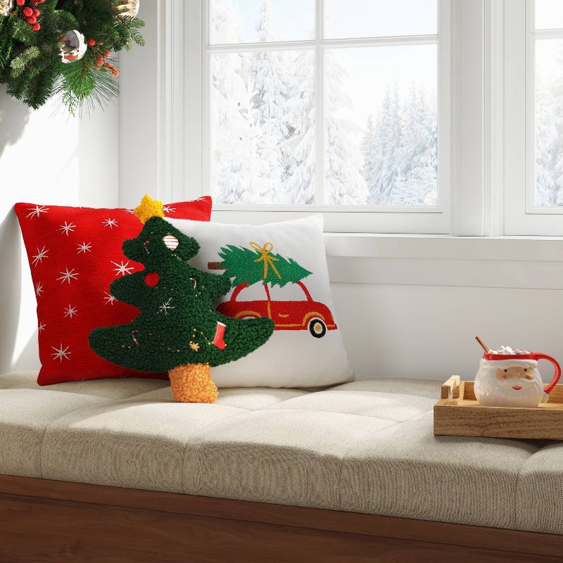 slide 2 of 5, Shaped Christmas Tree Faux Shearling Throw Pillow Green - Wondershop™, 1 ct