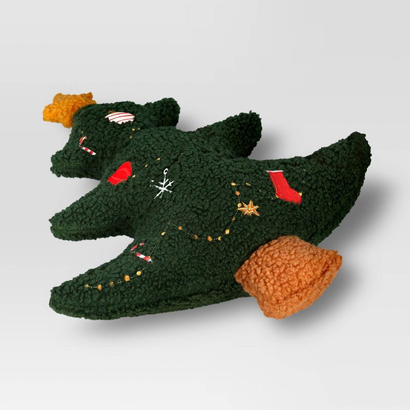 slide 4 of 5, Shaped Christmas Tree Faux Shearling Throw Pillow Green - Wondershop™, 1 ct