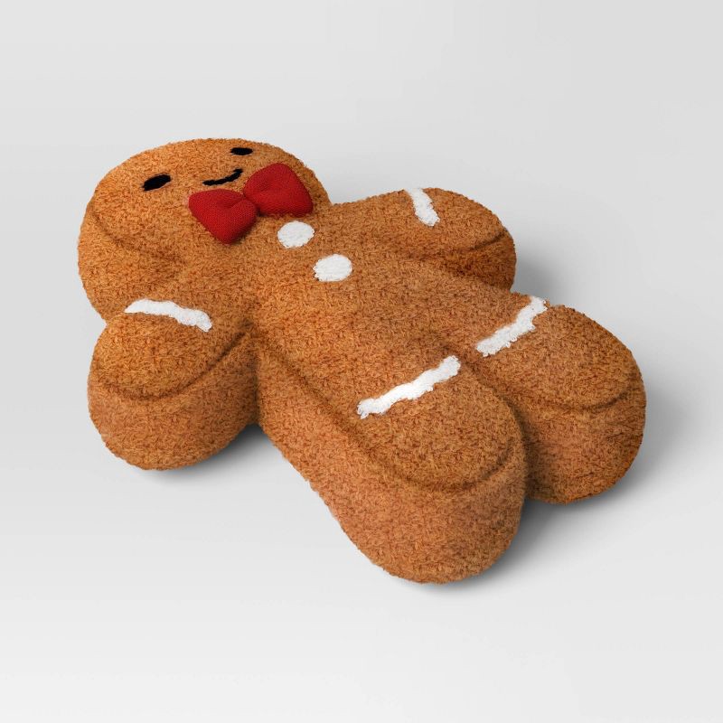 slide 3 of 4, Christmas Shaped Gingerbread Man Faux Shearling Throw Pillow Brown - Wondershop™, 1 ct