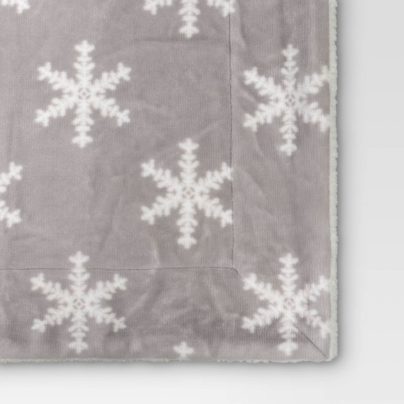 slide 4 of 5, Snowflake Printed Plush Throw Blanket Faux Shearling Reverse Gray/Ivory - Threshold™, 1 ct