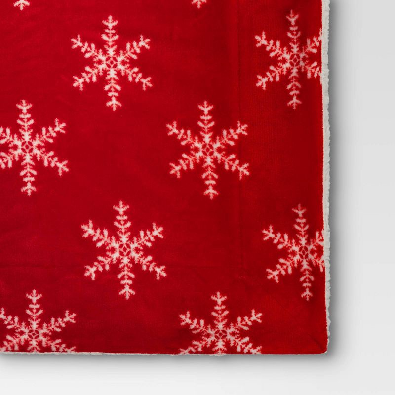 slide 4 of 5, Snowflake Printed Plush Throw Blanket Faux Shearling Reverse Red/Ivory - Threshold™, 1 ct