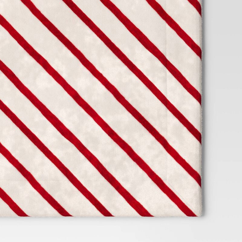 slide 4 of 5, Candy Cane Striped Printed Plush Throw Blanket with Faux Shearling Reverse Ivory/Red - Threshold™: Lightweight, Knitted, 50x60", 1 ct