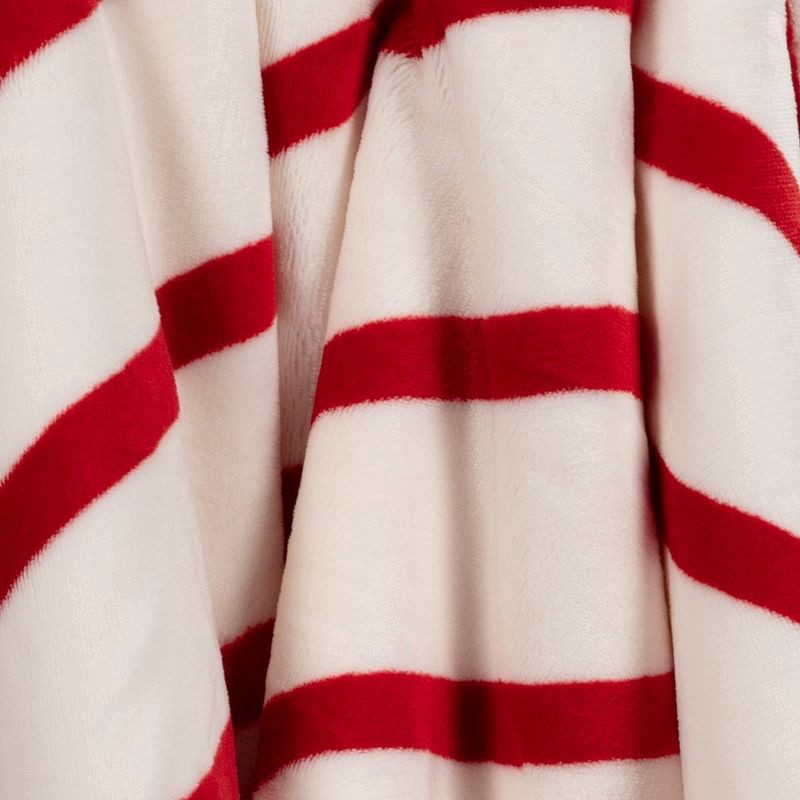 slide 5 of 5, Candy Cane Striped Printed Plush Throw Blanket with Faux Shearling Reverse Ivory/Red - Threshold™: Lightweight, Knitted, 50x60", 1 ct