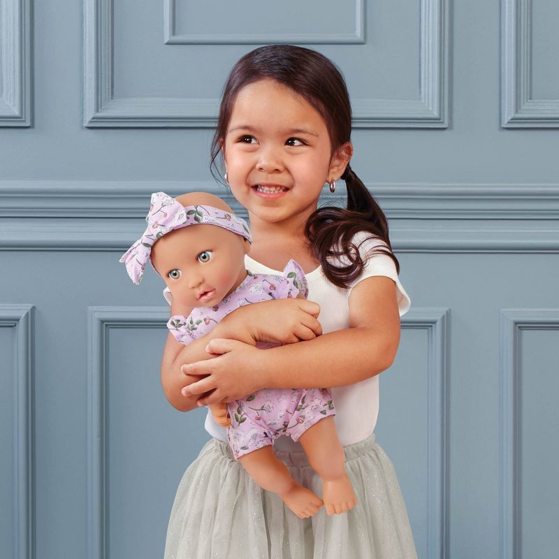 slide 5 of 10, LullaBaby 14" Baby Doll with Floral Outfit & Pacifier - Blue Eyes: BPA-Free, Plastic & Polyester, Girl Theme, 1 ct