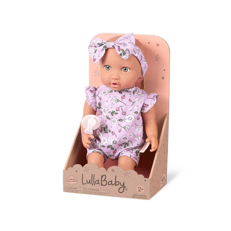slide 10 of 10, LullaBaby 14" Baby Doll with Floral Outfit & Pacifier - Blue Eyes: BPA-Free, Plastic & Polyester, Girl Theme, 1 ct