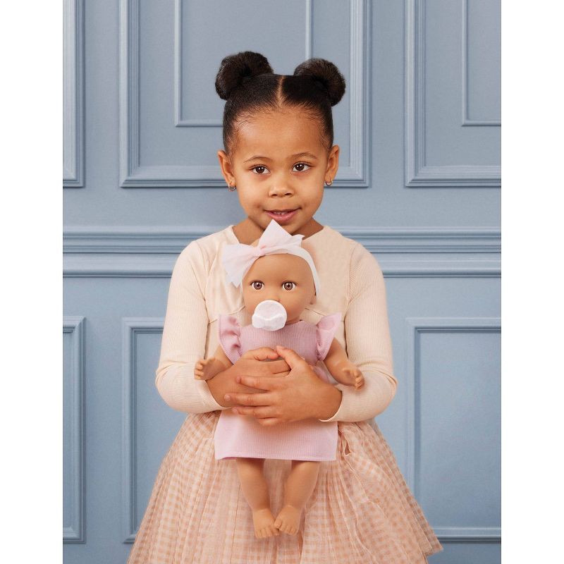 slide 5 of 9, LullaBaby 14" Baby Doll with Pink Dress & Pacifier - Brown Eyes: BPA-Free Plastic and Polyester Doll, 1 ct