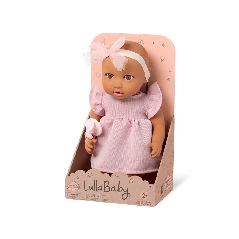 slide 9 of 9, LullaBaby 14" Baby Doll with Pink Dress & Pacifier - Brown Eyes: BPA-Free Plastic and Polyester Doll, 1 ct