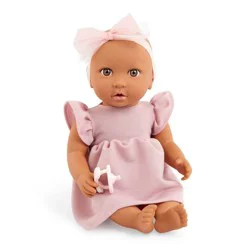 LullaBaby 14" Baby Doll with Pink Dress & Pacifier - Brown Eyes: BPA-Free Plastic and Polyester Doll