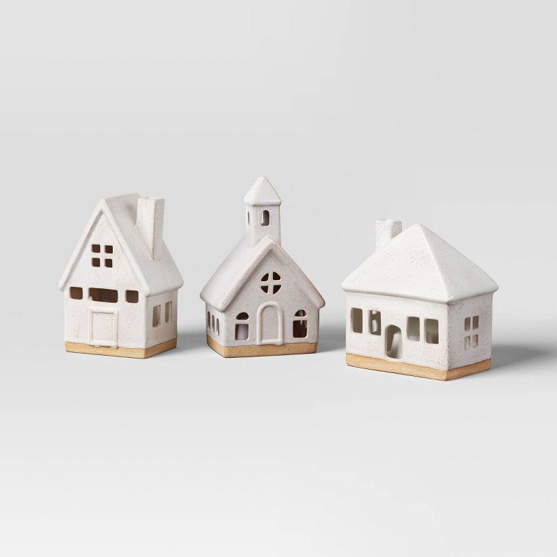 slide 3 of 3, 3pc Lit Ceramic Buildings Decorative Christmas Figurine Set - Wondershop™ White, 3 ct