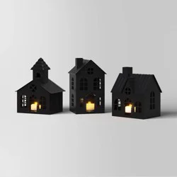 3pc Lit Metal House Decorative Christmas Figurine Set - Wondershop™ Black: Tabletop Indoor Decor, Battery-Powered