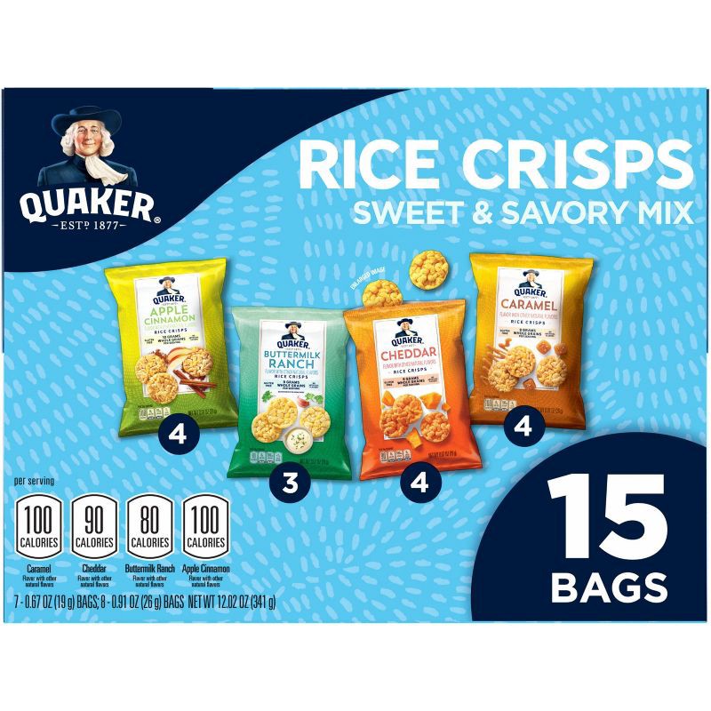 slide 2 of 8, Quaker Sweet & Savory Mix Gluten Free Popped Rice Crisps Variety pack - 0.67oz/15ct, 0.67 oz, 15 ct